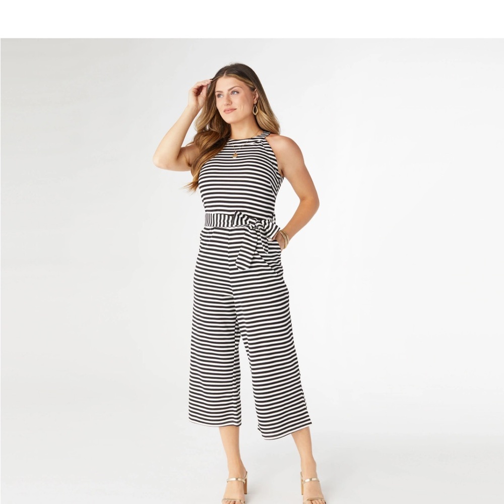 Coco + Carmen Taya Striped Jumpsuit Size XXL Black White NWT